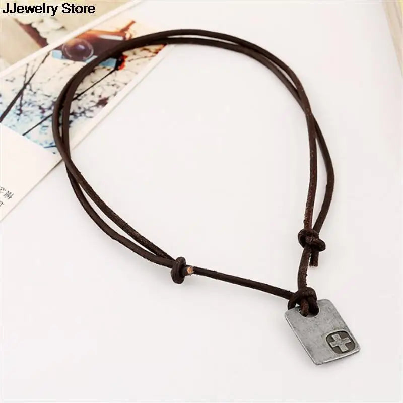 Male Jewelry Vintage Hemp Rope Leather Pendant Necklace Men's