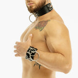 Male Sexy PU Leather Wristband Wide Choker Collar Bracelet