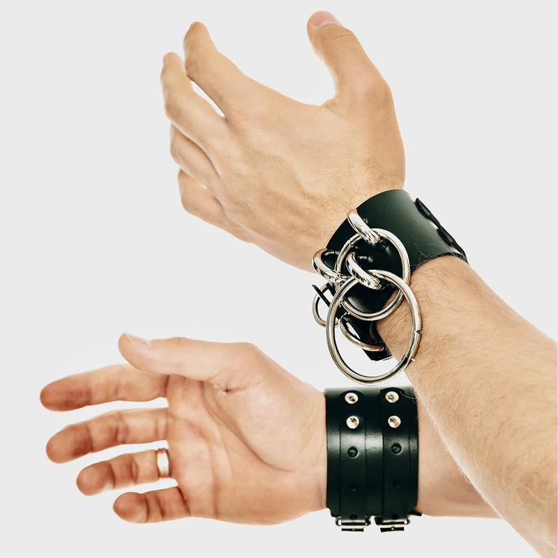Male Sexy PU Leather Wristband Wide Choker Collar Bracelet