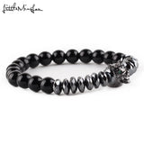Green CZ Wolf Charm Men Bracelet Hematite Natural Stone Beads Bracelet