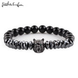 Green CZ Wolf Charm Men Bracelet Hematite Natural Stone Beads Bracelet