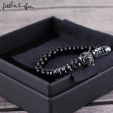 Green CZ Wolf Charm Men Bracelet Hematite Natural Stone Beads Bracelet