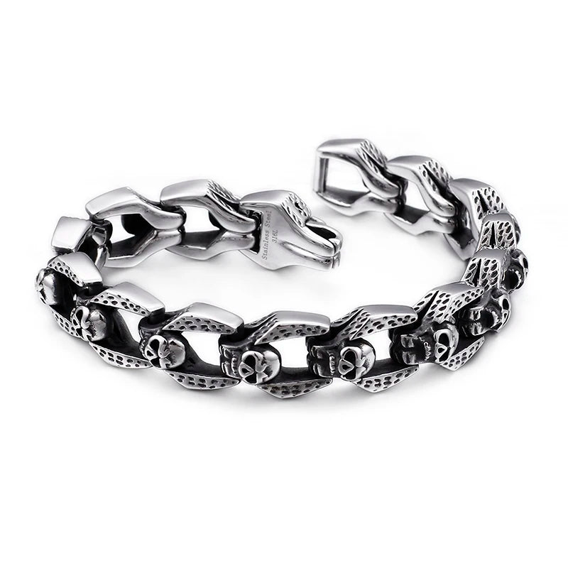 Men's Biker Stainless Steel Skull Chain Bracelet 8.66''