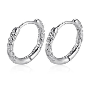 Men's 925 Sterling Silver Hoop Earrings Engraved Pattern Fine Jewelry