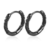 Men's 925 Sterling Silver Hoop Earrings Engraved Pattern Fine Jewelry
