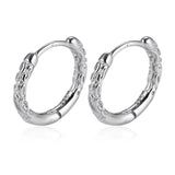 Men's 925 Sterling Silver Hoop Earrings Engraved Pattern Fine Jewelry
