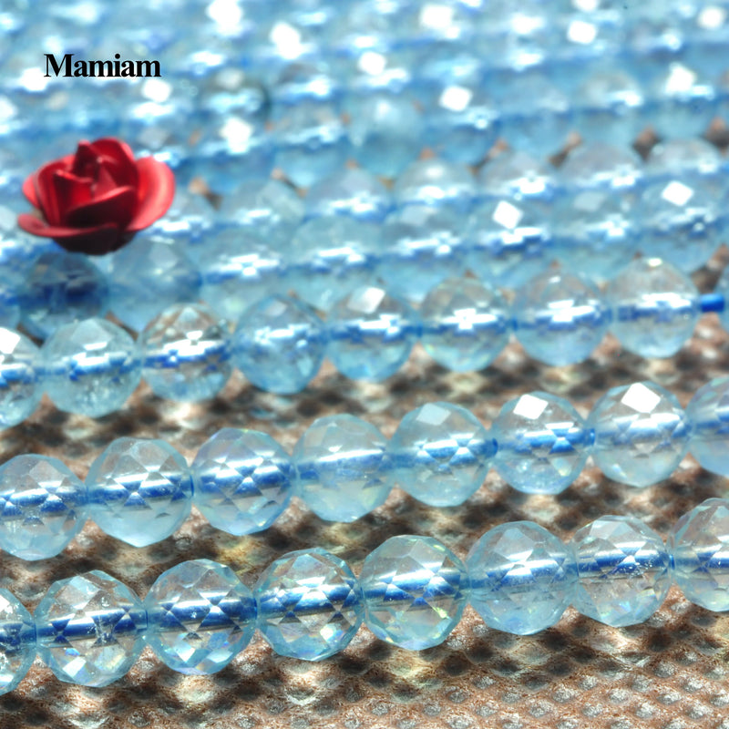 Mamiam Aquamarine Faceted Round Loose Beads 4mm