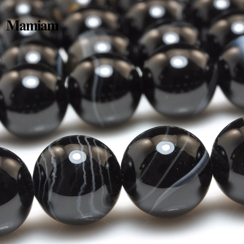 Mamiam Natural A Stripe Agate Beads 10mm Loose Round Stone Diy Bracelet