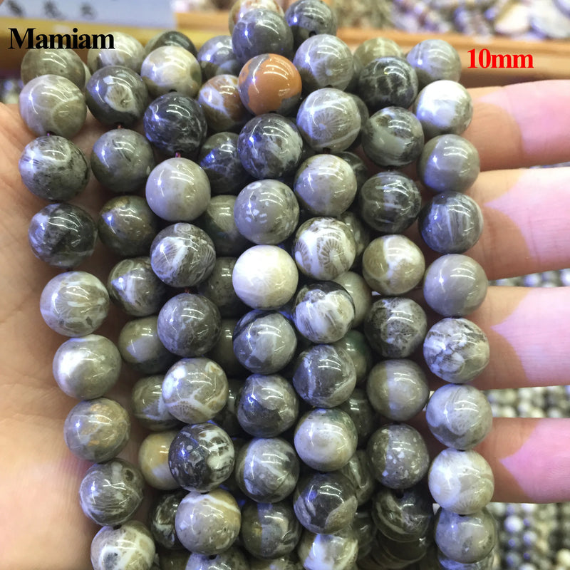 Mamiam Coral Fossils Beads 6-10mm Loose Round Stone DIY Jewelry Making