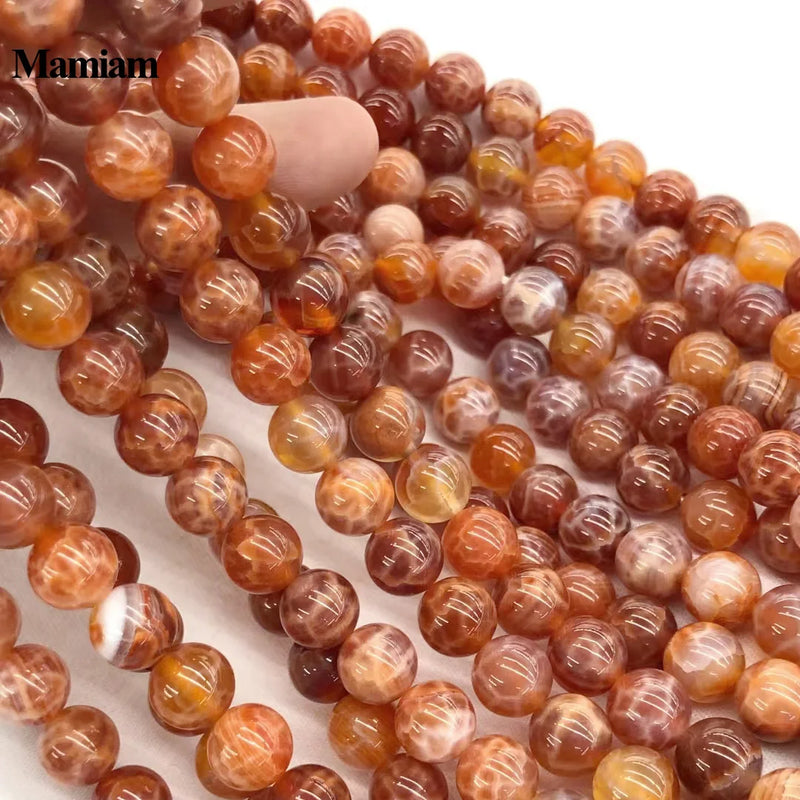 Mamiam Fire Agate Beads 6-14mm Smooth Stone DIY Jewelry Making