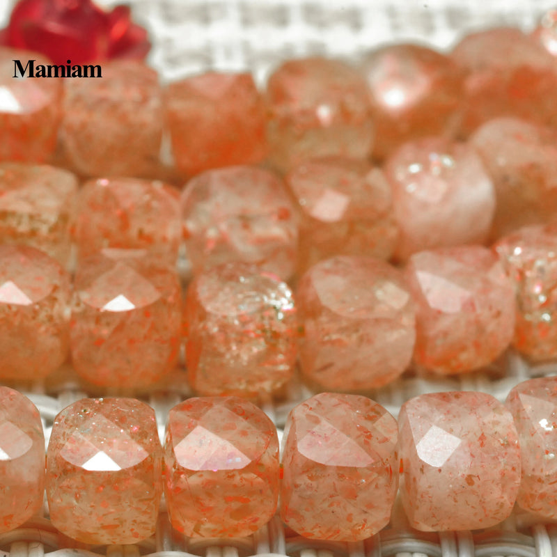 Mamiam Natural A+ Golden Sunstone Faceted Square Beads 3.8mm Loose Stone