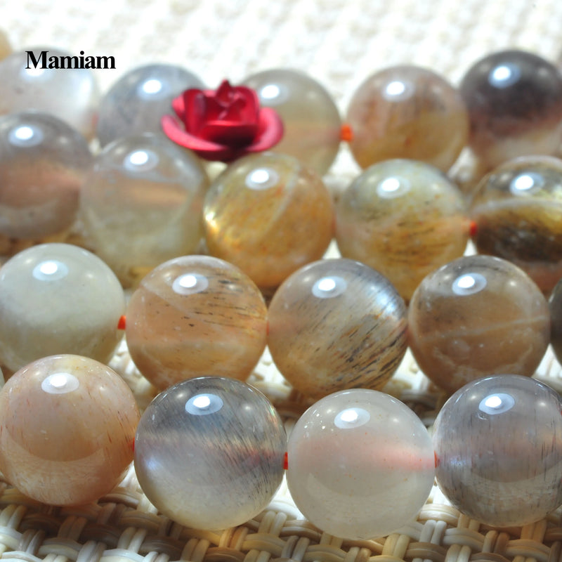 Gray Sunstone Beads 6mm 8mm 10mm Smooth Loose Round Stone DIY Bracelet Necklace