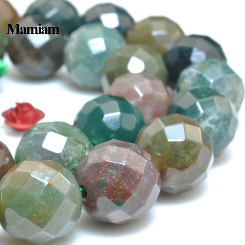 Mamiam Natural Agate Beads 12mm Faceted Round Stone DIY Bracelet Necklace