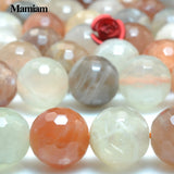 Mamiam Natural Mixed Moonstone Faceted Round Beads for DIY Bracelet Necklace