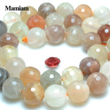 Mamiam Natural Mixed Moonstone Faceted Round Beads for DIY Bracelet Necklace