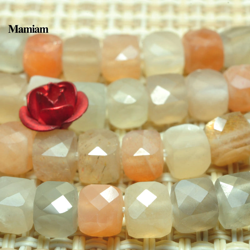 Mamiam Natural A+ Mixed Moonstone Faceted Square Beads 4.2mm Loose Stone