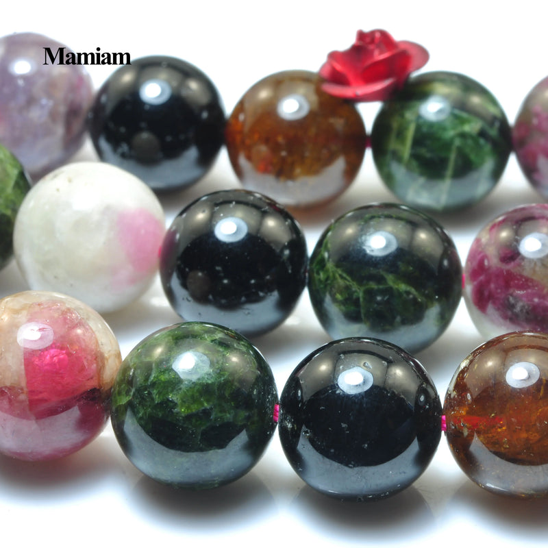 Mamiam Natural Mixed Tourmaline Beads 9.5-10mm DIY Jewelry Making