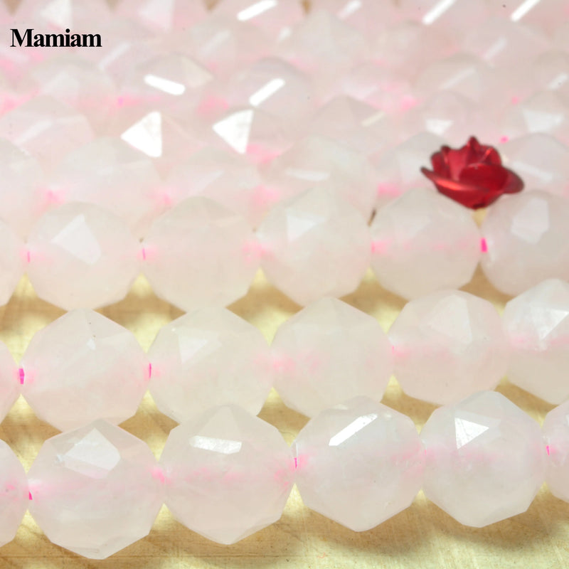 Pink Rose Quartz Crystal Beads 8mm Diamond Faceted Round Stone