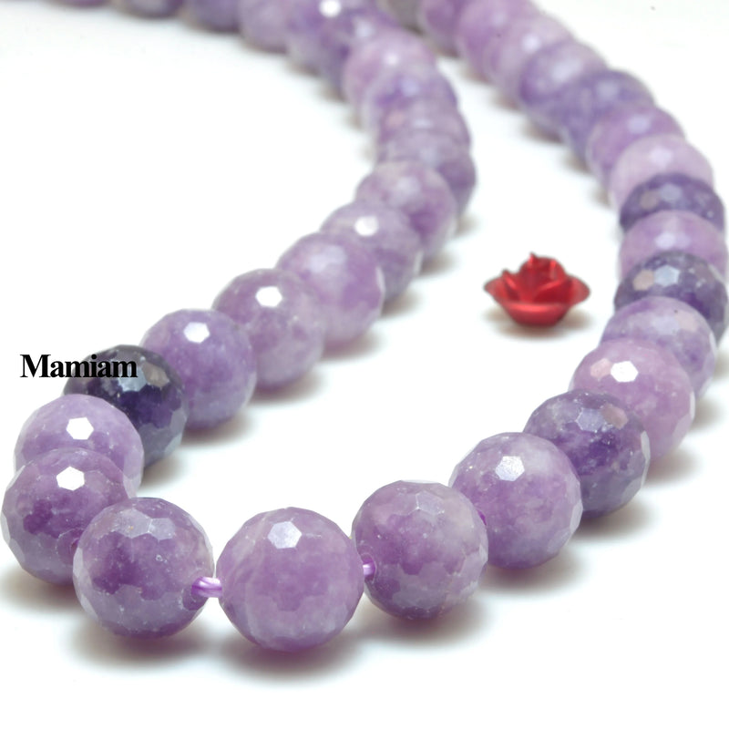 Mamiam Natural Purple Lepidolite Faceted Round Beads 6mm 8mm 10mm