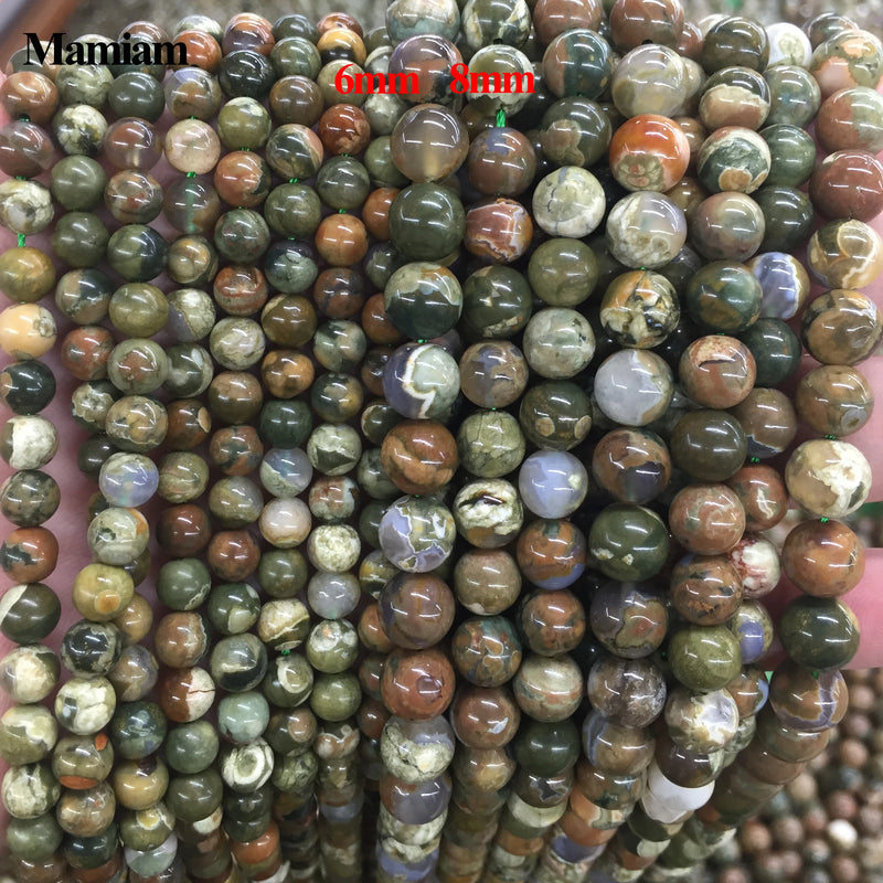 Mamiam Natural Rhyolite Beads 6mm 8mm 10mm Smooth Round Stone