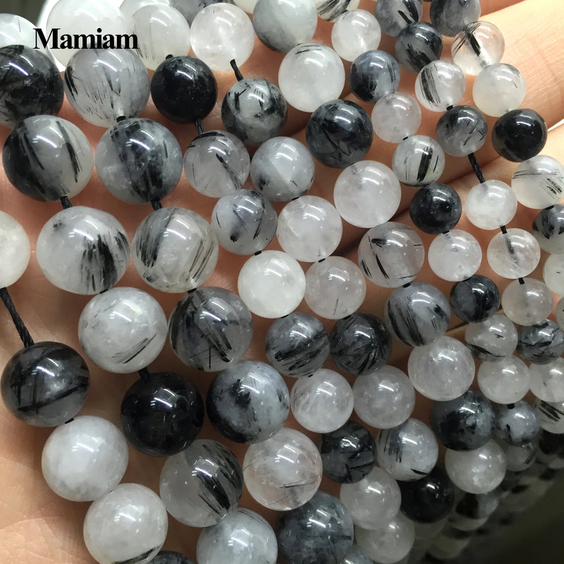 Mamiam Rutilated Quartz Beads 6-10mm Round Stone DIY Jewelry Making