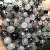 Mamiam Rutilated Quartz Beads 6-10mm Round Stone DIY Jewelry Making