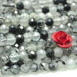 Mamiam Rutilated Quartz Faceted Round Beads 3mm Gemstone Bracelet Necklace DIY