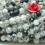 Mamiam Rutilated Quartz Faceted Round Beads 3mm Gemstone Bracelet Necklace DIY