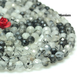 Mamiam Rutilated Quartz Faceted Round Beads 3mm Gemstone Bracelet Necklace DIY