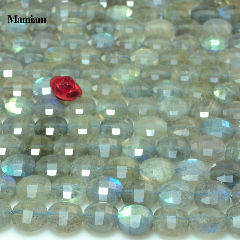 Mamiam Natural Flash Labradorite Faceted Round Coin Beads