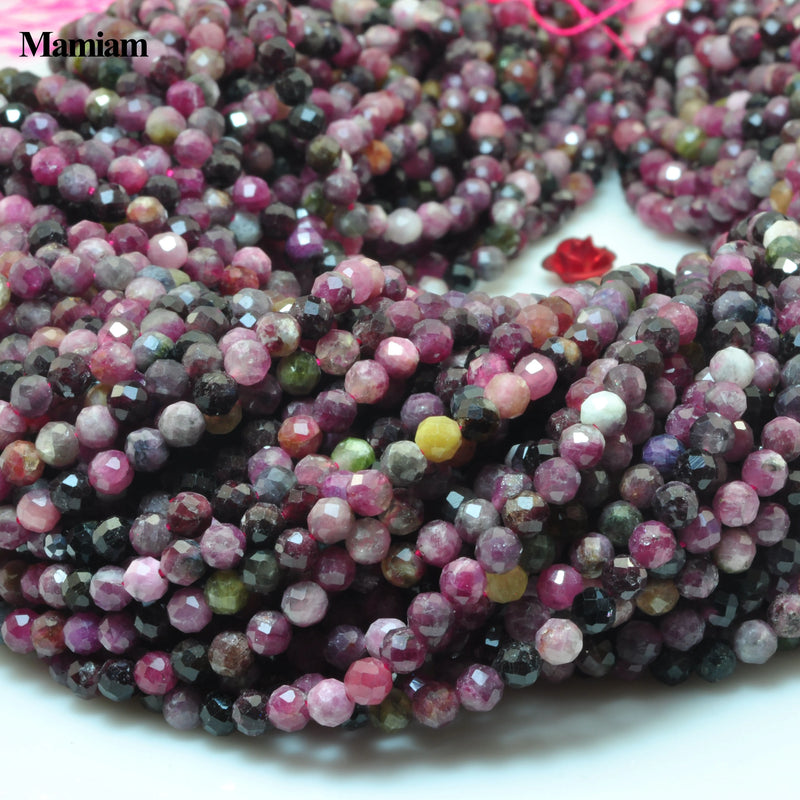 Natural Tourmaline Faceted Round Beads 3.8mm DIY Jewelry Making