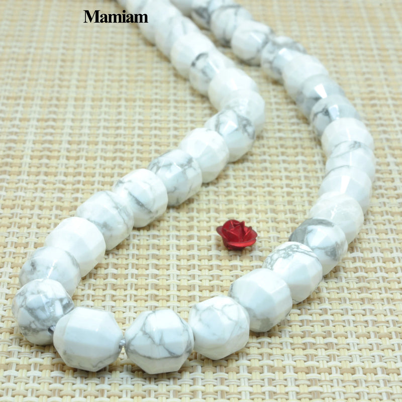Natural Howlite Faceted Cylinder Charm Beads 9x10mm Diy Jewelry Making