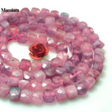 Pink Tourmaline Faceted Square Stone Round Beads 4mm