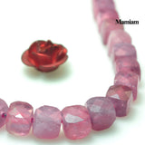 Pink Tourmaline Faceted Square Stone Round Beads 4mm