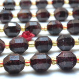 Mamiam Natural Red Garnet Faceted Cylinder Charm Beads 7x8mm