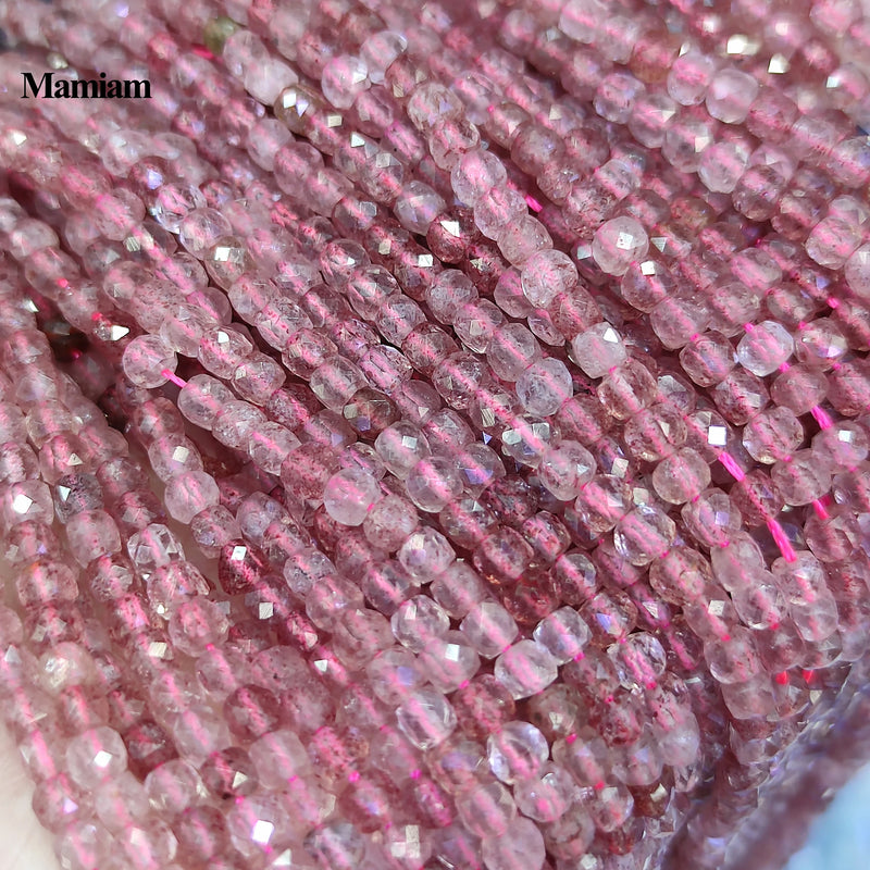 Mamiam Natural Strawberry Quartz Crystal Faceted Square Beads 4mm