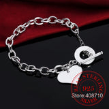 925 Silver Heart Bracelet Toggle Clasp Women Jewelry