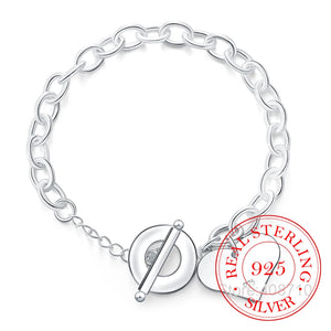 925 Silver Heart Bracelet Toggle Clasp Women Jewelry