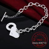 925 Silver Heart Bracelet Toggle Clasp Women Jewelry