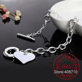 925 Silver Heart Bracelet Toggle Clasp Women Jewelry