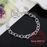 925 Silver Heart Bracelet Toggle Clasp Women Jewelry