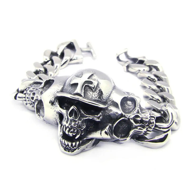 Man Cross Ghost Skeleton Bracelet 316L Stainless Steel Biker Hiphot Style