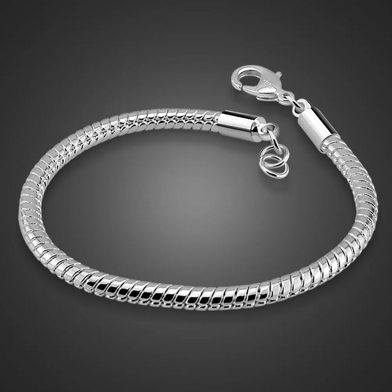 925 Sterling Silver Bracelet 4mm 7-8 inch Snake Chain for Men