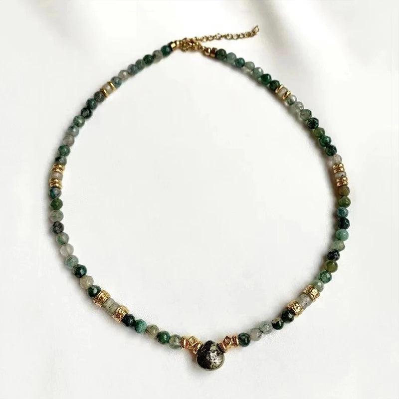 Man Women Green Stone Beaded Choker Agate Stone Jewelry Winter Ethnic Gift