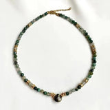 Man Women Green Stone Beaded Choker Agate Stone Jewelry Winter Ethnic Gift