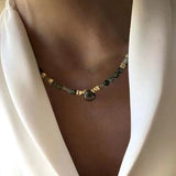 Man Women Green Stone Beaded Choker Agate Stone Jewelry Winter Ethnic Gift