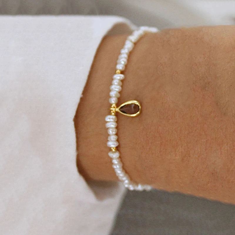 Retro Charm Pearl Crystal Beads Bracelet Zircon Pendant Bangle