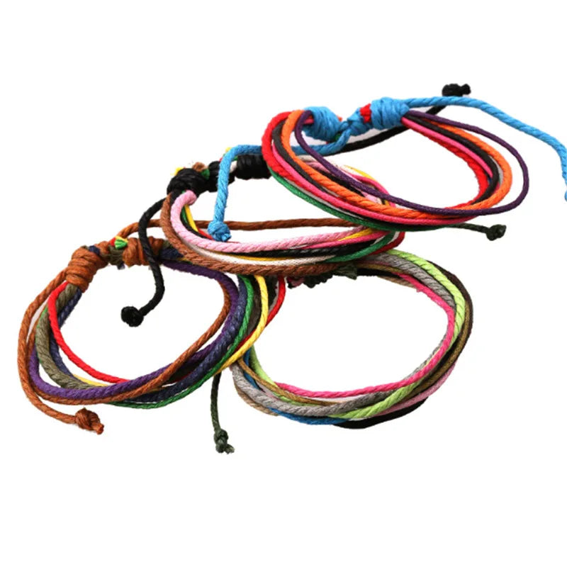 Handmade Woven Bracelets Set of 12, Punk Wind Pure Hand Rope Bracelet