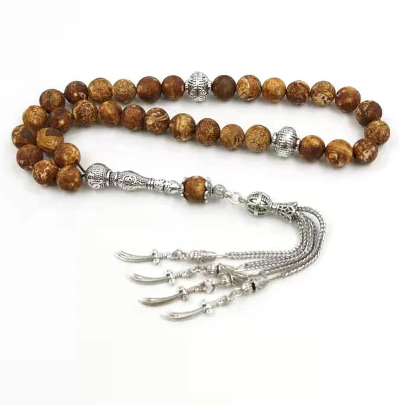 Man's Yellow Agate Tasbih Muslim Rosary 33 Beads Pendant Bracelet