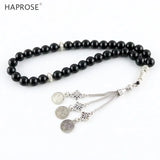 Men's Natural Stone Tasbih Prayer Beads with Tassel, 33/66/99 Islam Rosary
